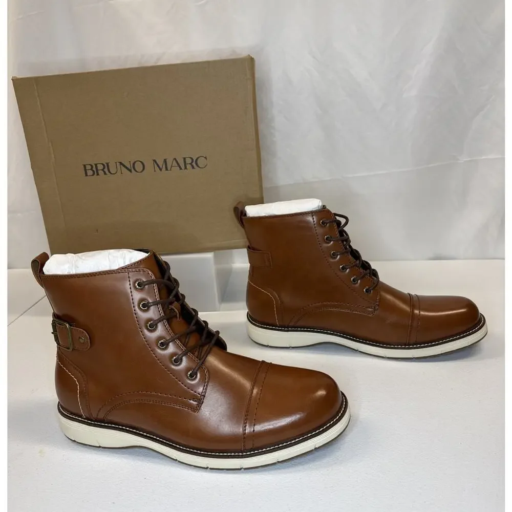 Bruno Marc Men's Motorcycle Combat Boots Lace-Up Casual Dress Size 12 Brown